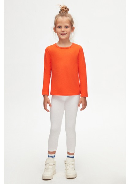 Turuncu Basic Mevsimlik Likralı Uzun Kollu Kız Çocuk Tişört