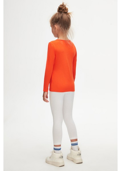 Turuncu Basic Mevsimlik Likralı Uzun Kollu Kız Çocuk Tişört fırsatları
