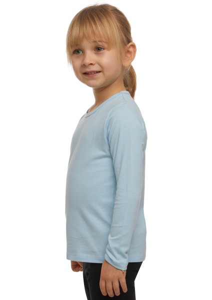Bebek Mavisi Basic Mevsimlik Likralı Uzun Kollu Kız Çocuk Tişört
