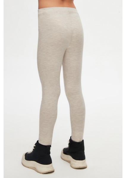 Koyu Bej Melanj Basic Kız Çocuk Yazlık Tayt fırsatları