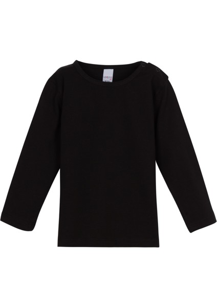 Siyah Basic Çıtçıtlı Uzun Kollu Bebek Tişört