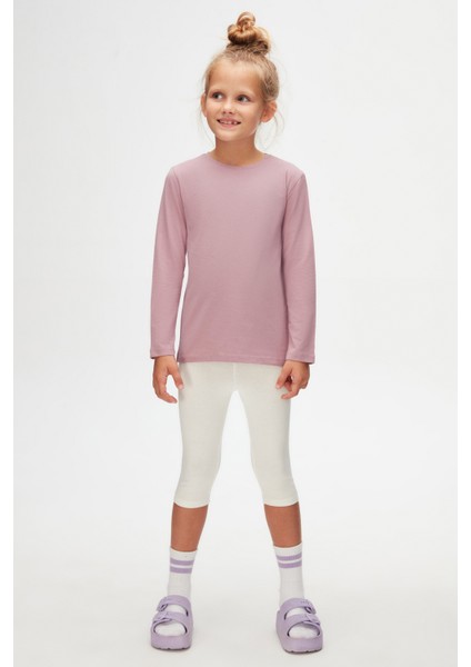 Gül Kurusu Basic Unisex Çocuk Mevsimlik Sıfır Yaka Uzun Kollu Tişört