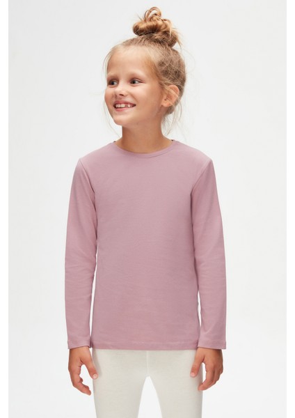 Gül Kurusu Basic Unisex Çocuk Mevsimlik Sıfır Yaka Uzun Kollu Tişört fiyatları