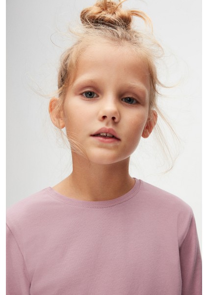 Gül Kurusu Basic Unisex Çocuk Mevsimlik Sıfır Yaka Uzun Kollu Tişört modelleri