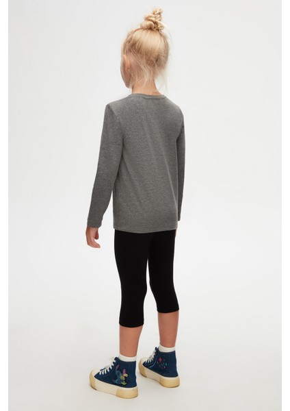 Koyu Gri Basic Unisex Çocuk Mevsimlik Sıfır Yaka Uzun Kollu Tişört fırsatları