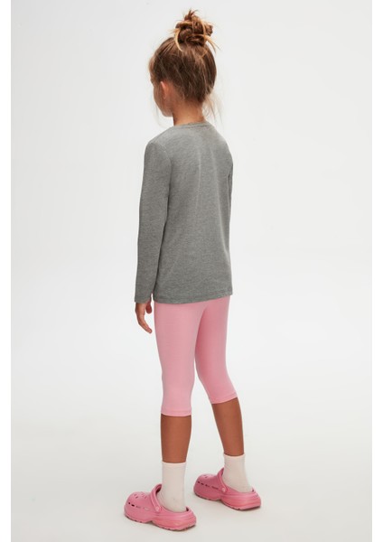 Buz Gri Basic Unisex Çocuk Mevsimlik Sıfır Yaka Uzun Kollu Tişört fırsatları
