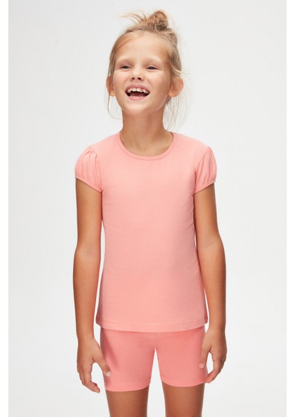 Somon Basic Kız Çocuk Sıfır Yaka Karpuz Kol Tişört modelleri