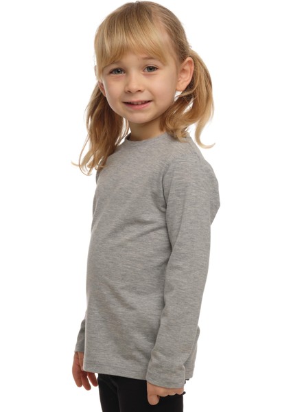 Gri Basic Unisex Çocuk Mevsimlik Sıfır Yaka Uzun Kollu Tişört fiyatları