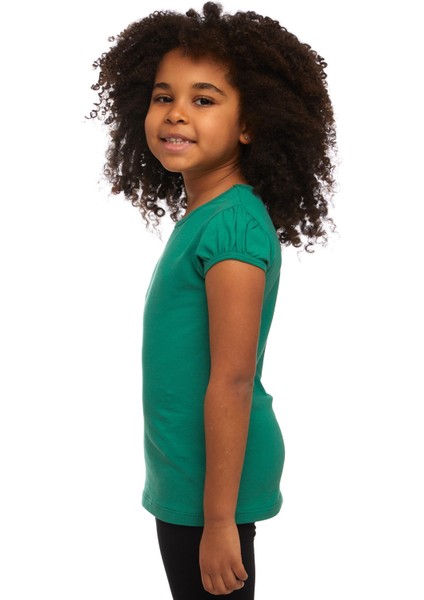 Koyu Yeşil Basic Kız Çocuk Sıfır Yaka Karpuz Kol Tişört fiyatları