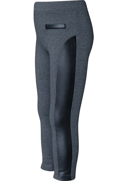 Koyu Gri Yanı Deri Panelli Kız Çocuk Tayt fiyatları