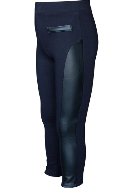 Koyu Lacivert Yanı Deri Panelli Kız Çocuk Tayt fiyatları