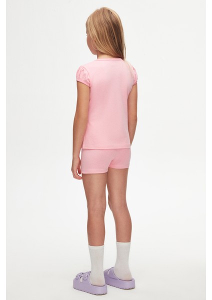 Pembe Basic Kız Çocuk Sıfır Yaka Karpuz Kol Tişört fırsatları