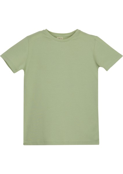 Açık Çağla Yeşil Basic Unisex Çocuk Sıfır Yaka Kısa Kollu Tişört