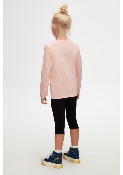 Koyu Pembe Melanj Basic Unisex Çocuk Mevsimlik Sıfır Yaka Uzun Kollu Tişört fırsatları