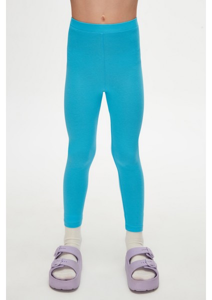 Okyanus Mavi Kız Çocuk Tam Boy Düz Basıc Tayt fiyatları