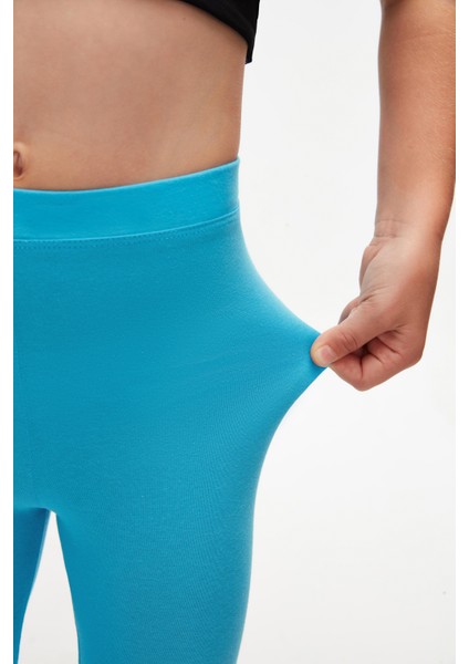 Okyanus Mavi Kız Çocuk Tam Boy Düz Basıc Tayt modelleri