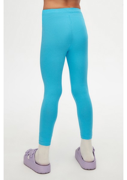 Okyanus Mavi Kız Çocuk Tam Boy Düz Basıc Tayt fırsatları