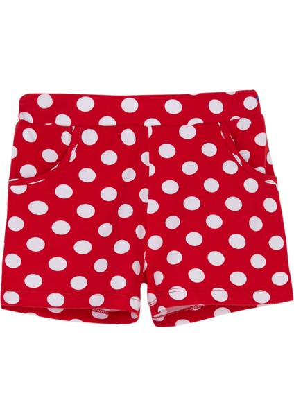 Kırmızı Polka-Dot Kız Çocuk Desenli Cepli Şort