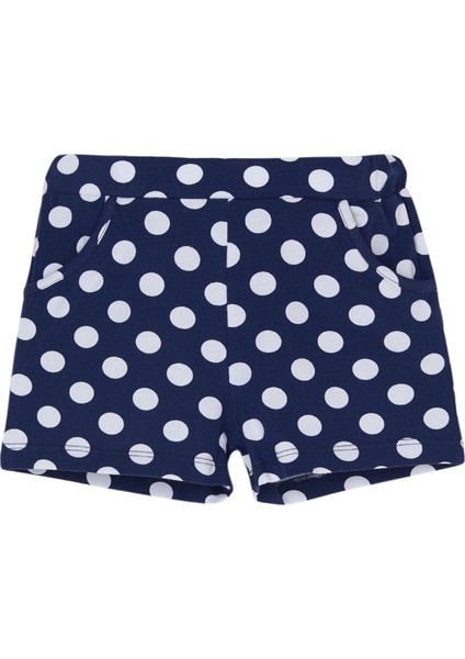 Açık Lacivert Polka-Dot Kız Çocuk Desenli Cepli Şort