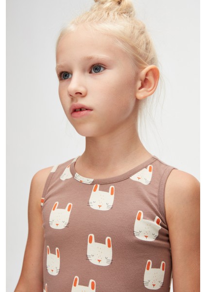 Sleepy Bunny Kız Çocuk Desenli Kolsuz Elbise modelleri