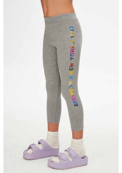 Açık Gri New York Baskılı Şardonlu Kız Çocuk Kışlık Tayt modelleri