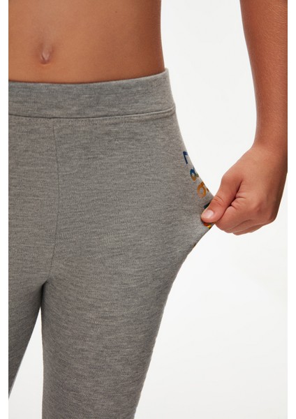 Açık Gri New York Baskılı Şardonlu Kız Çocuk Kışlık Tayt fırsatları