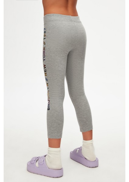 Açık Gri New York Baskılı Şardonlu Kız Çocuk Kışlık Tayt indirimleri