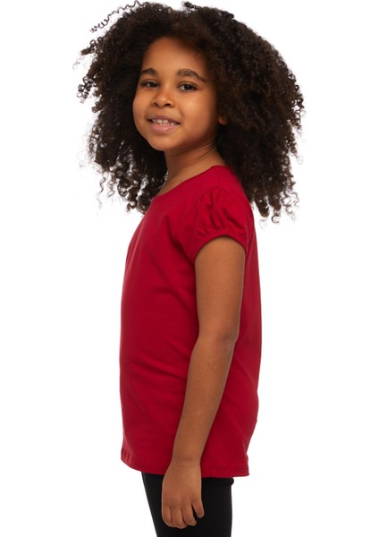 Kırmızı Basic Kız Çocuk Sıfır Yaka Karpuz Kol Tişört fiyatları