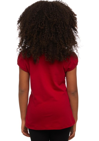 Kırmızı Basic Kız Çocuk Sıfır Yaka Karpuz Kol Tişört modelleri