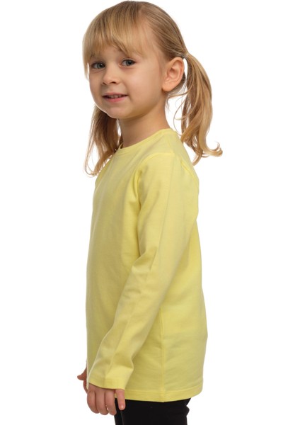 Açık Sarı Basic Unisex Çocuk Mevsimlik Sıfır Yaka Uzun Kollu Tişört fiyatları