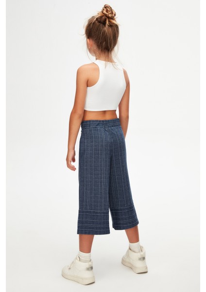İndigo Çizgili Bol Paça Kız Çocuk Pantolon Kapri fiyatları
