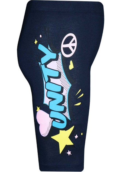 Koyu Lacivert Unity Baskılı Kız Çocuk Bisiklet Şort