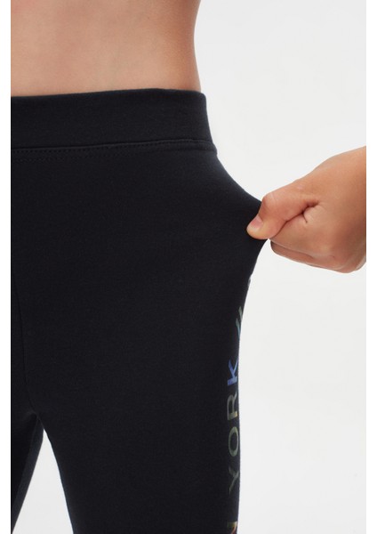 Koyu Lacivert New York Baskılı Şardonlu Kız Çocuk Kışlık Tayt modelleri