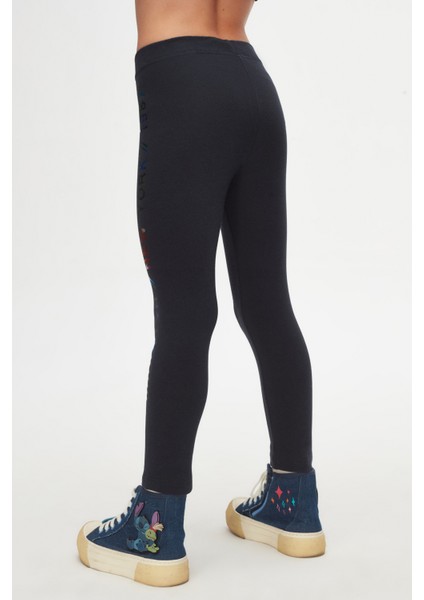 Koyu Lacivert New York Baskılı Şardonlu Kız Çocuk Kışlık Tayt indirimleri