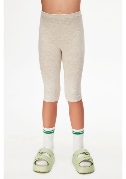 Koyu Bej Melanj Basic Kız Çocuk Diz Altı Tayt Kapri fiyatları