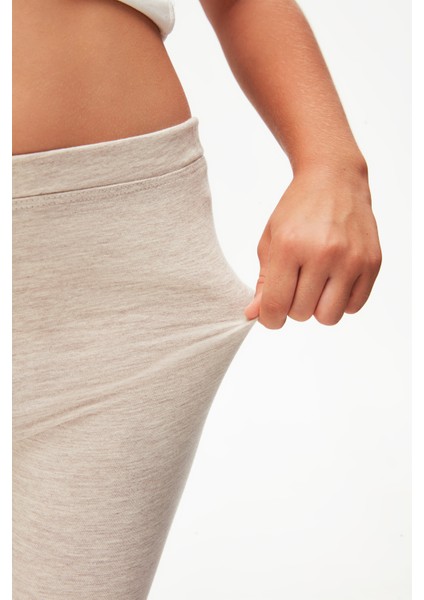 Koyu Bej Melanj Basic Kız Çocuk Diz Altı Tayt Kapri modelleri