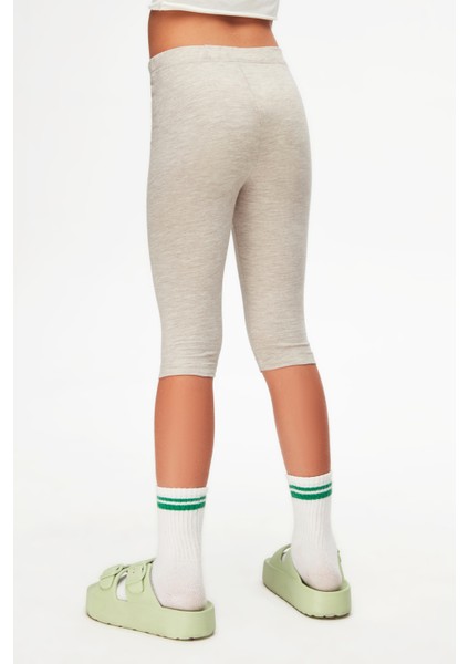 Koyu Bej Melanj Basic Kız Çocuk Diz Altı Tayt Kapri fırsatları