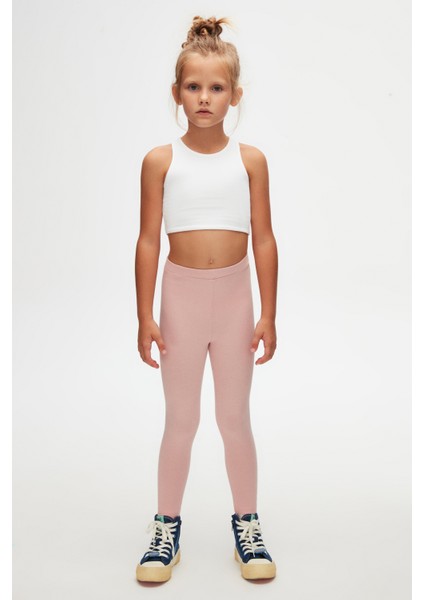 Pudra Pembe Basic Kız Çocuk Yazlık Tayt