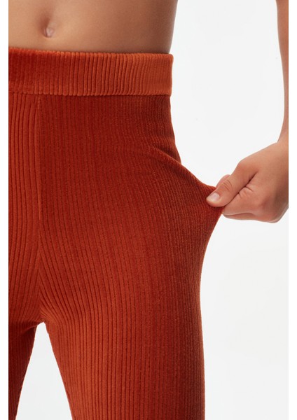 Kiremit Kız Çocuk Fitilli Kadife Tayt modelleri