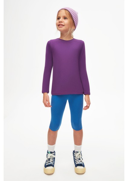 Mor Basic Unisex Çocuk Mevsimlik Sıfır Yaka Uzun Kollu Tişört
