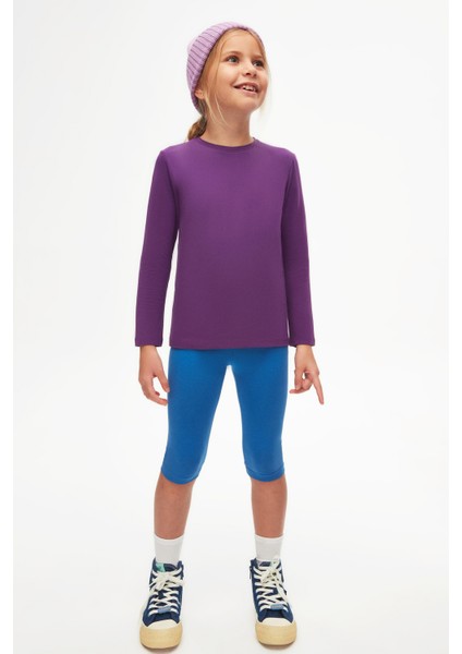 Mor Basic Unisex Çocuk Mevsimlik Sıfır Yaka Uzun Kollu Tişört modelleri