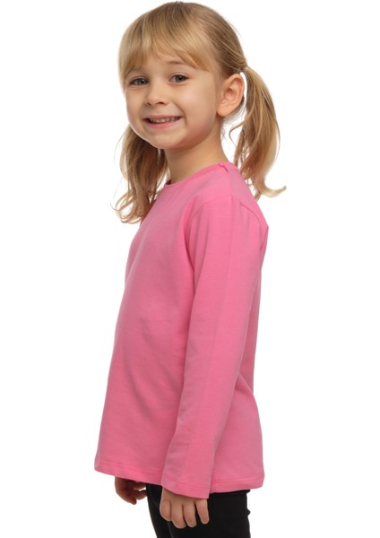 Şeker pembe Basic Unisex Çocuk Mevsimlik Sıfır Yaka Uzun Kollu Tişört fiyatları