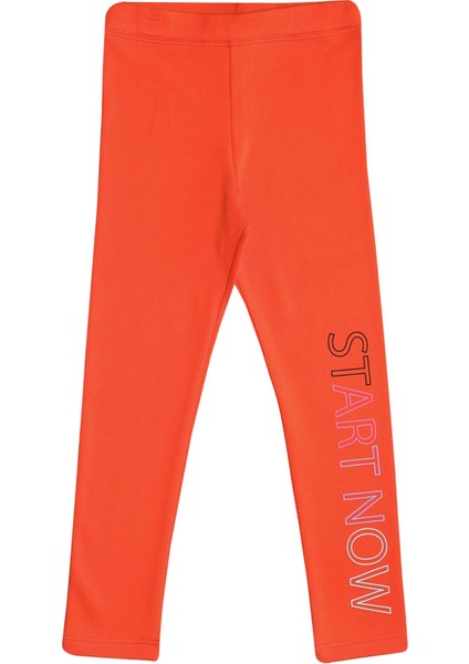 Turuncu Start Now Baskılı Kız Çocuk Kışlık Şardonlu Kız Çocuk Tayt