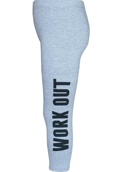 Gri Work Out Baskılı Likralı Kız Çocuk Mevsimlik Tayt