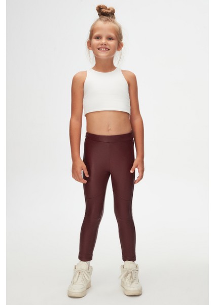 Bordo Kız Çocuk Kışlık Deri Pantalon