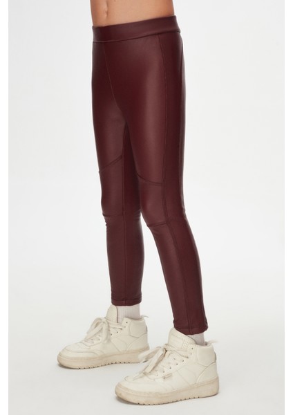 Bordo Kız Çocuk Kışlık Deri Pantalon modelleri