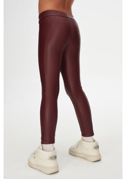 Bordo Kız Çocuk Kışlık Deri Pantalon fırsatları