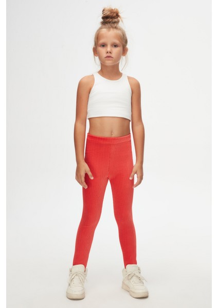 Nar Çiçeği Kız Çocuk Fitilli Kadife Tayt