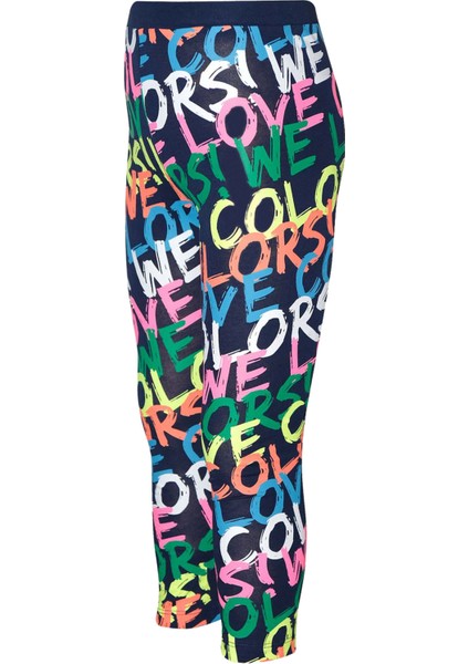 Açık Lacivert We Love Colors Baskılı Kız Çocuk Mevsimlik Tayt