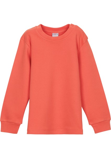 Açık Turuncu Basic Kız Çocuk Çıtçıtlı Sıfır Yaka Kışlık Uzun Kol Tişört